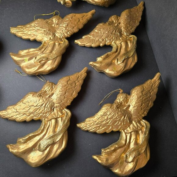 Set Of 5 Gold Angel Ornaments Large Vintage Holiday Hanging Decorations Glitter - Picture 6 of 8
